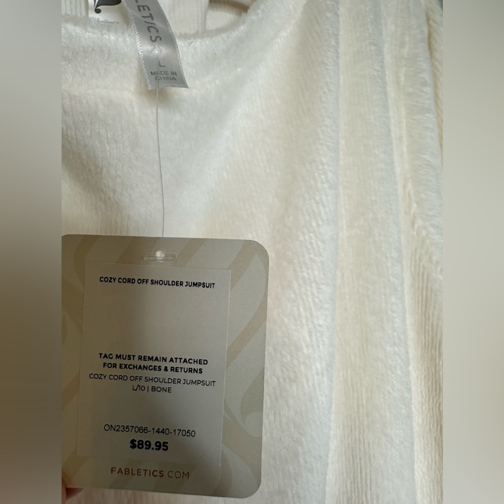 Fabletics Cozy Corduroy Off Shoulder Jumpsuit Size Large Bone One Piece - Picture 6 of 6